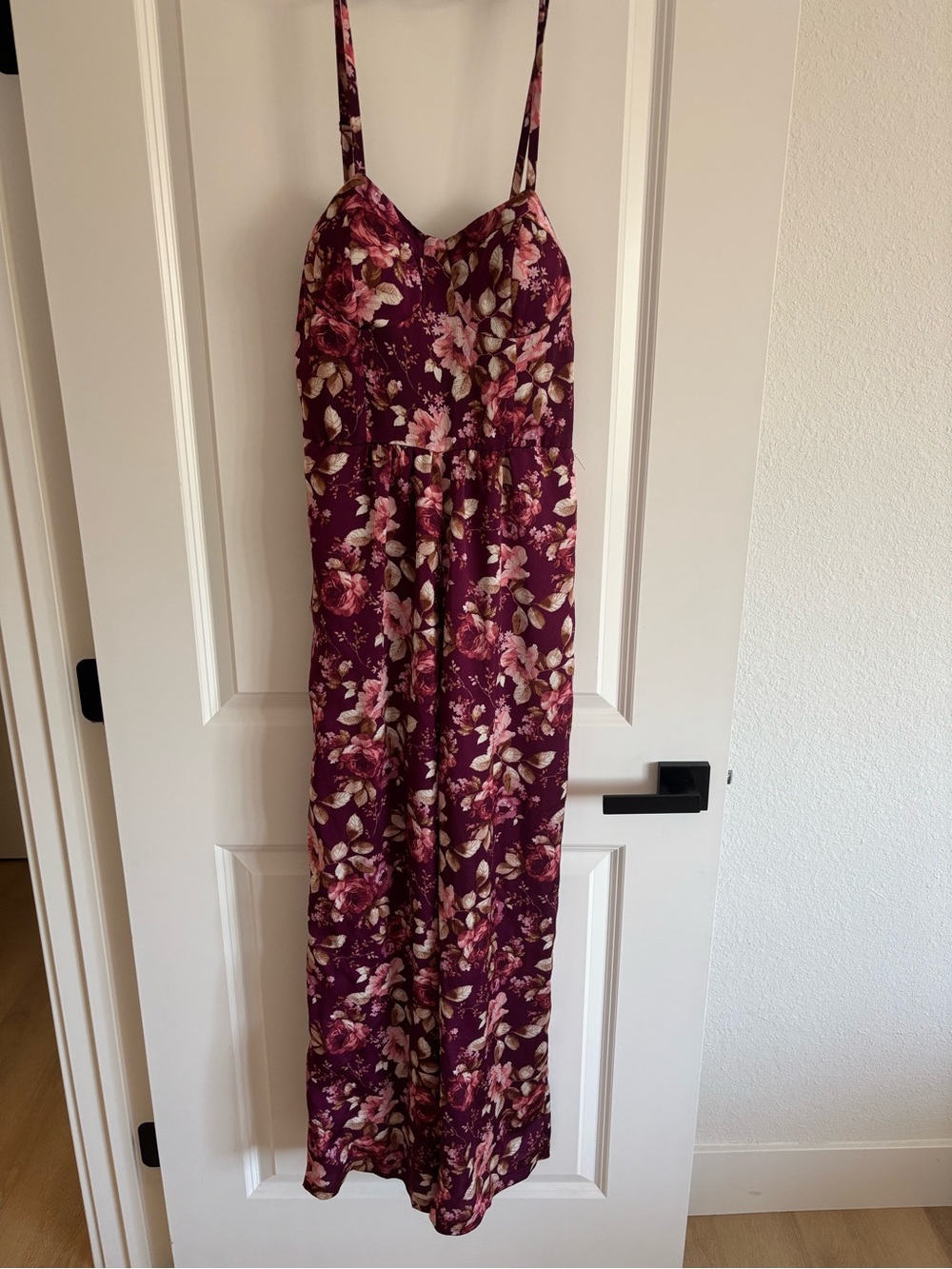AUW Floral Spaghetti-Strap Maxi Jumpsuit in Berry